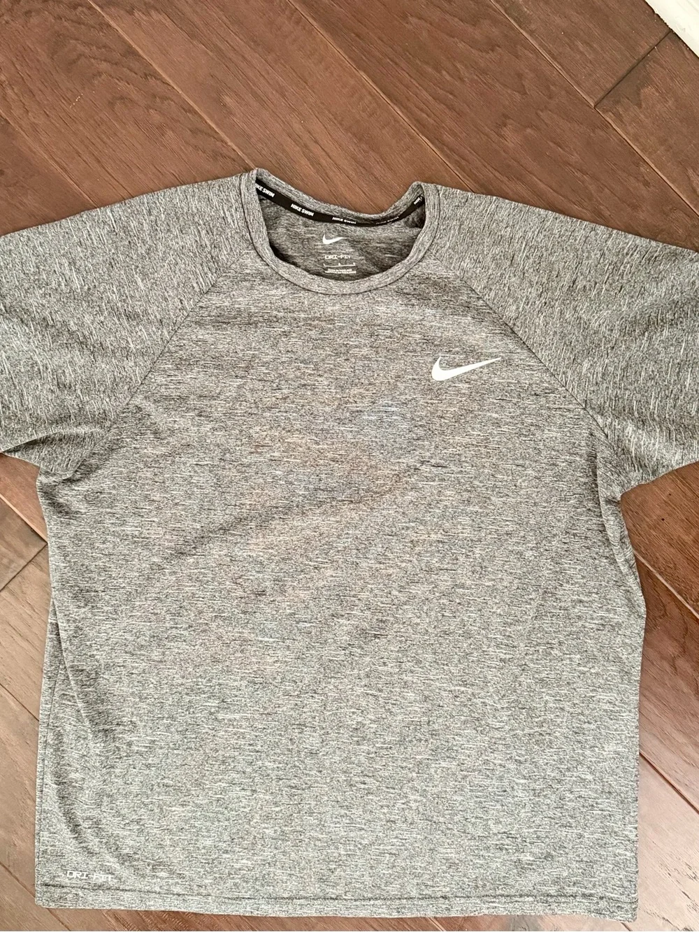 Nike Gray Heather Short Sleeve Athletic Tee with White Swoosh